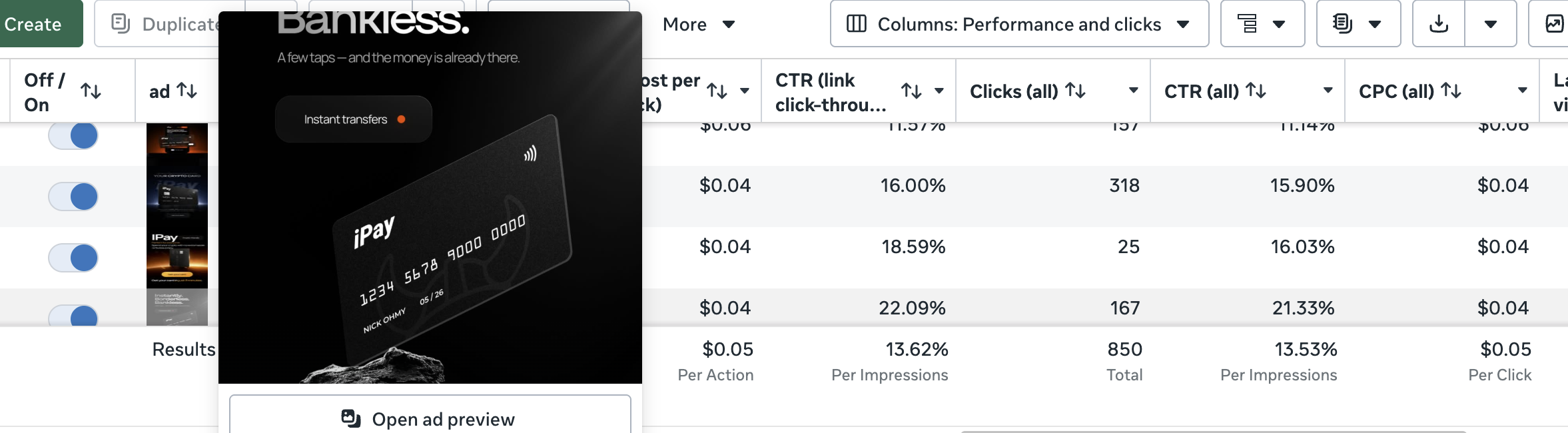 Meta Ads account screenshot
